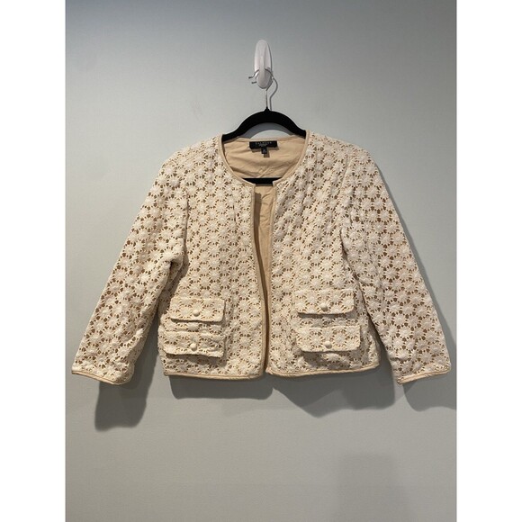 Talbots Jacket Womens 12 Petite Floral Crochet Cardigan Blazer Cotton Work Bloom - Picture 1 of 6